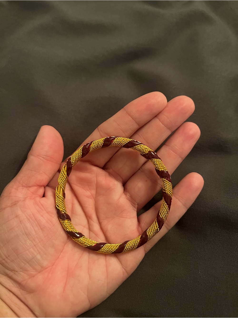 Gold and Burgundy Twisted Rope Bangle Bracelet - Picture 3 of 4